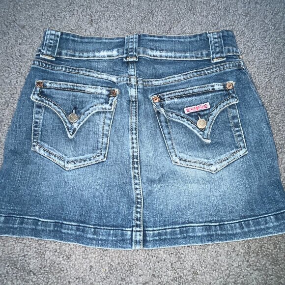 Y2K HUDSON VINTAGE MADE IN THE USA MICRO MINI JEAN SKIRT w/ ICONIC POCKETS - 28 - Picture 1 of 10
